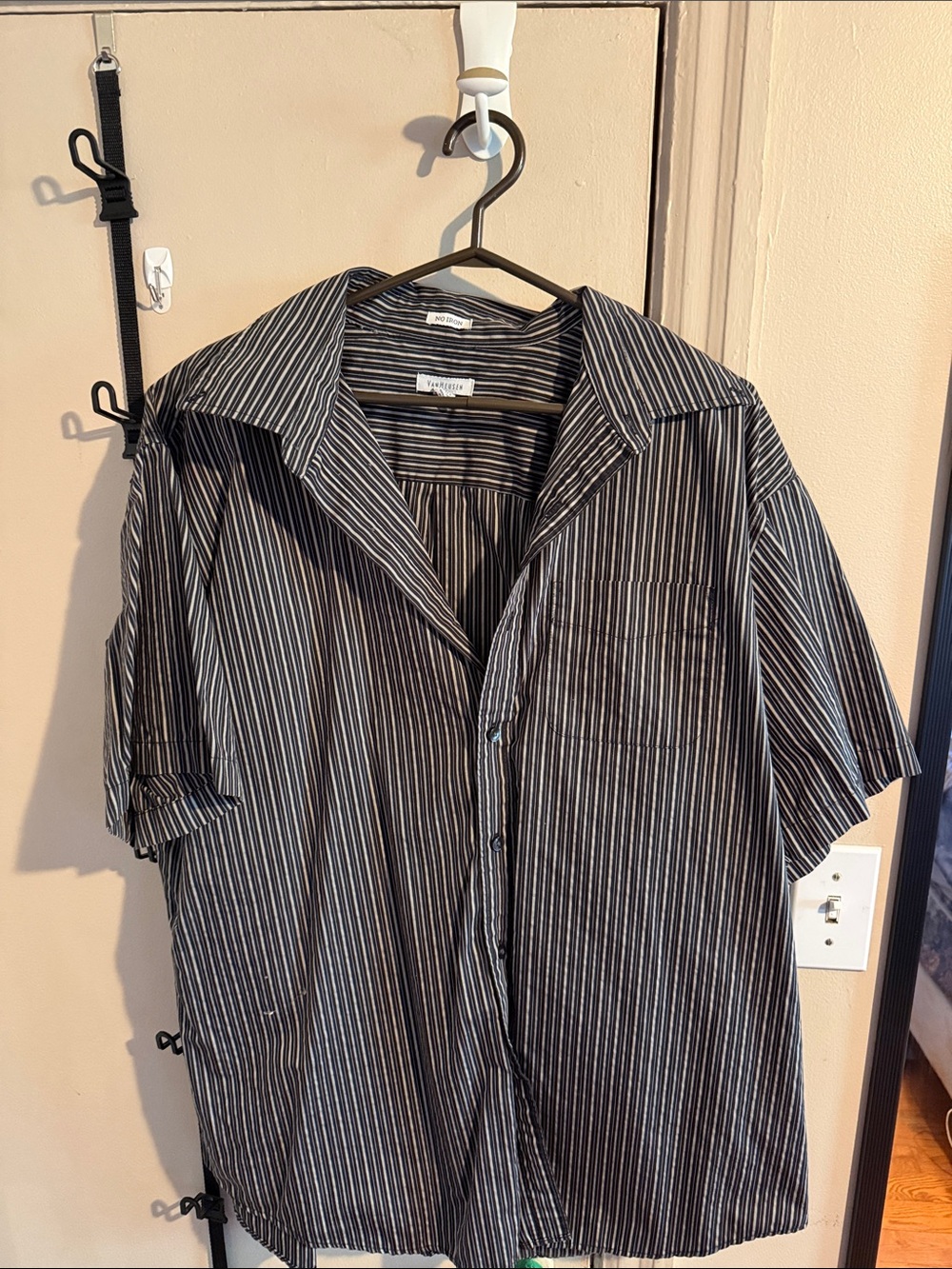 Fashion Bug Black and White Striped Short-Sleeve Button Down